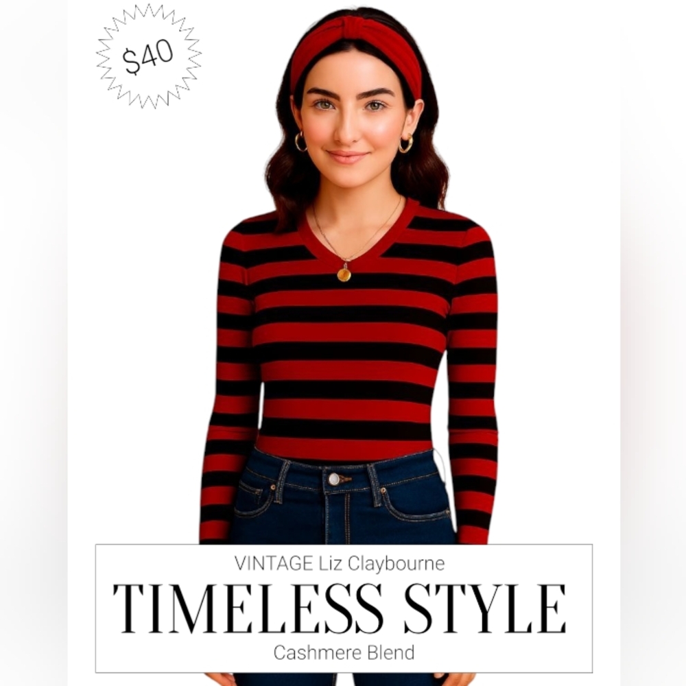 Striped Cashmere Blend Sweater Pullover EUC